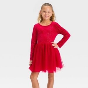 Girls’ Red velvet and tulle Cat and Jack Dress size M (7/8)